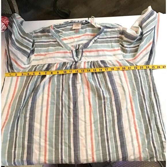 KNOX ROSE- WOMENS MULTI STRIPPED LONG SLEEVE V-NECK PULLOVER BLOUSE SIZE XX-LARG - Picture 5 of 6